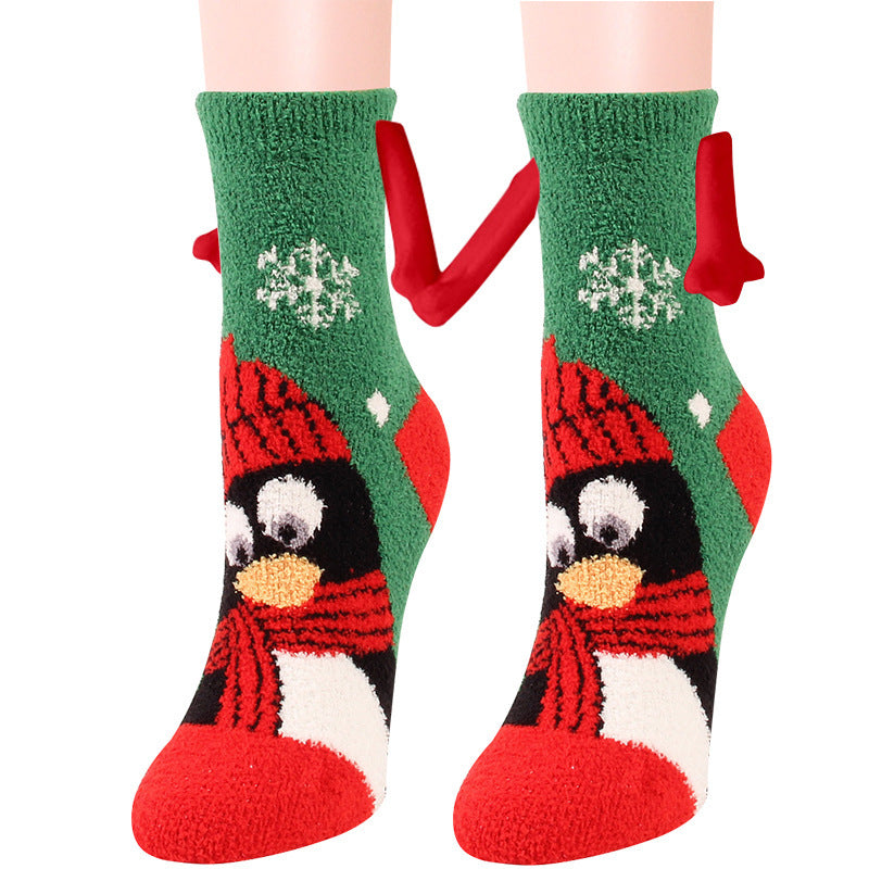 Adorable 3D Soft Fleece Crew Socks with Penguin Designs