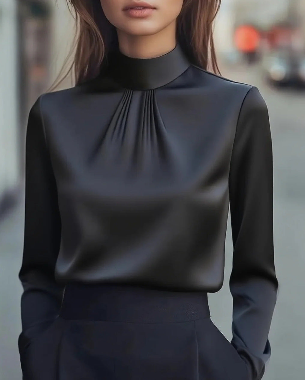 Women's Casual Fashionable Elegant Solid-Color Long-Sleeve Shirt