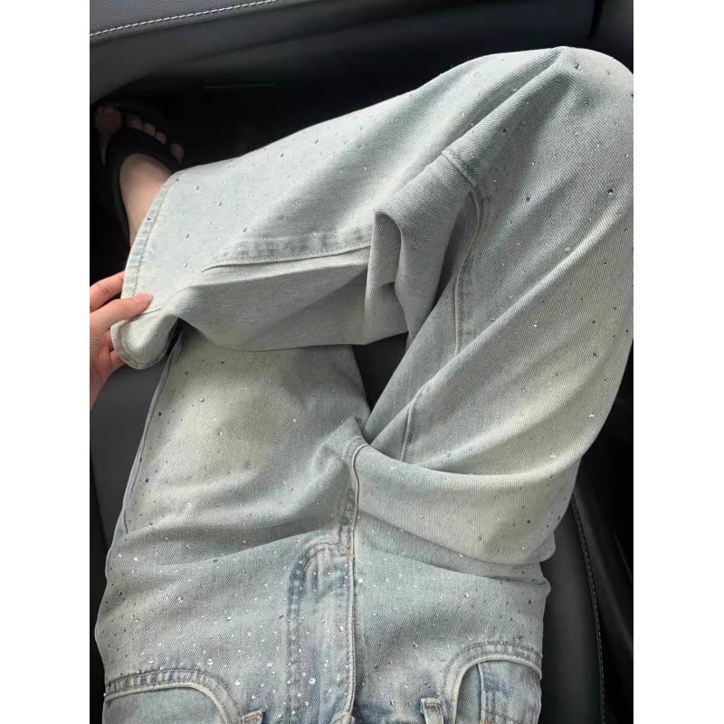 設計師的水鑽牛仔褲，披著披著的寬腿形狀