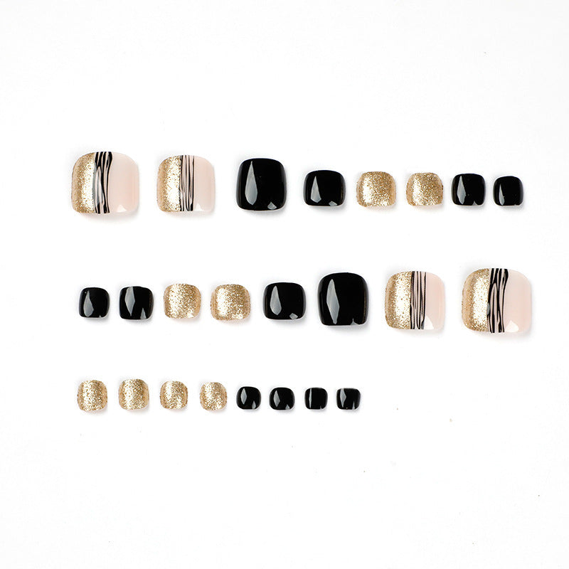 Women's Elegant Champagne, Gold and Black Nail Set