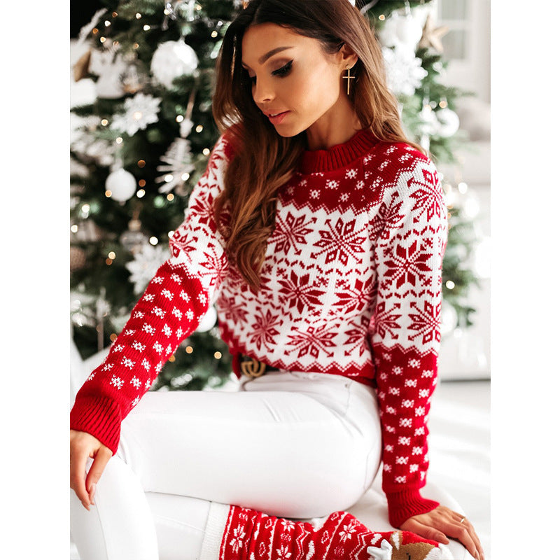 Soft and Warm Christmas Sweater with White and Red Patterning