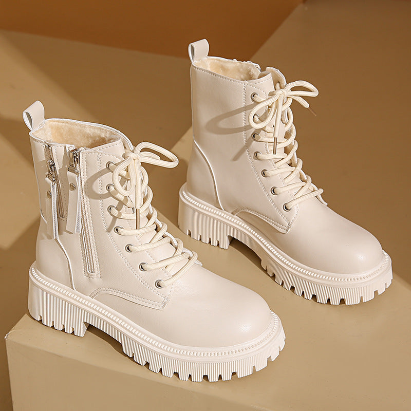 Botas de combate de renda lateral feminino em branco ou preto