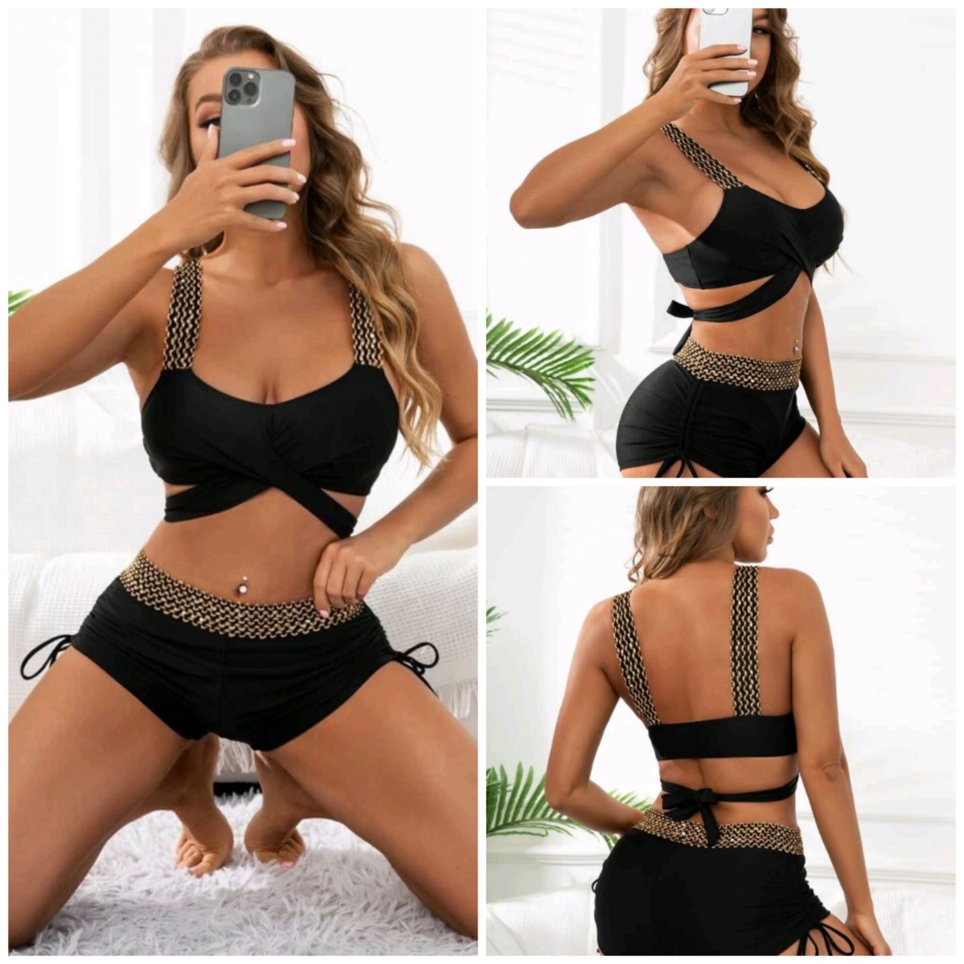 Solid Color High-Taist Bikini voor tijdloze strandstijl