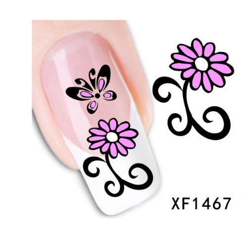 Bloemen en botanische zwarte nagelstickers voor thuisnagels