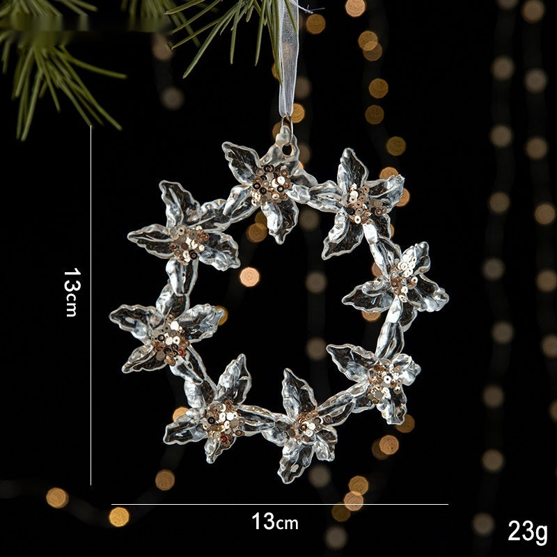 Elegant Sequined Clear Acrylic Hanging Ornament Decorations with Ribbon