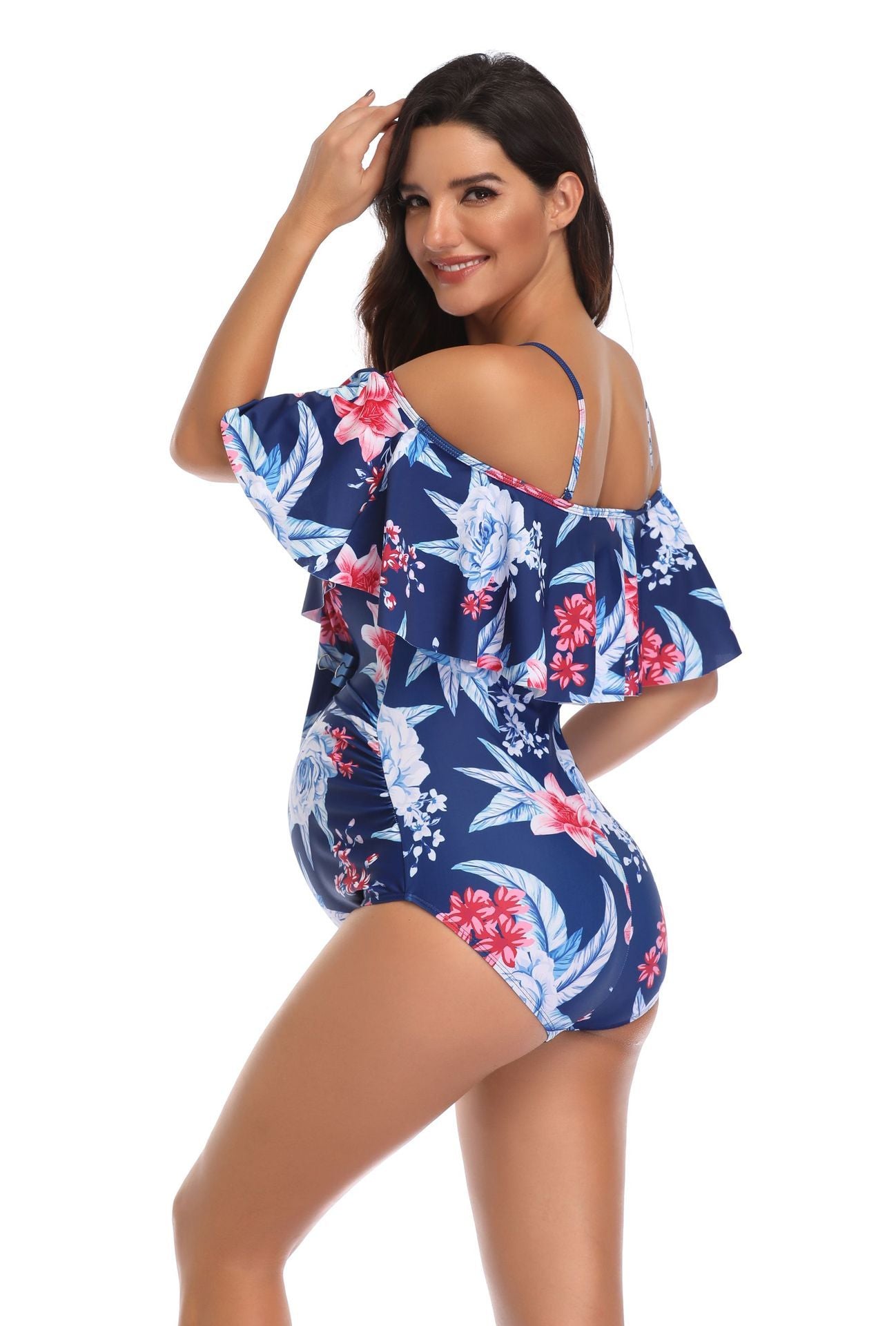 Women's One Piece Off Shoulder Floral Print Swimsuit