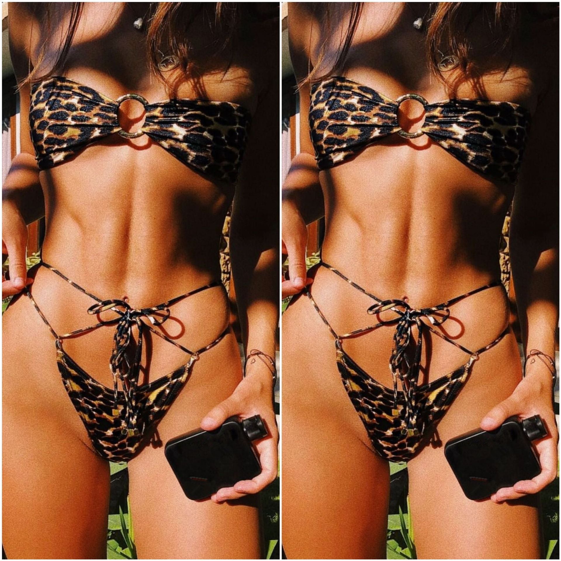 Women's Two Piece Animal Print Strappy Bikini Set