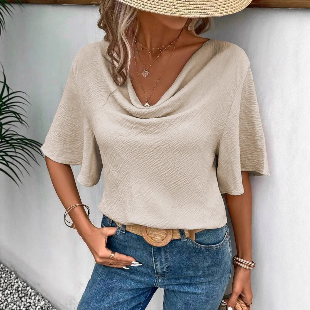 Women's Solid Color Casual Fashion Short Sleeved Shirt