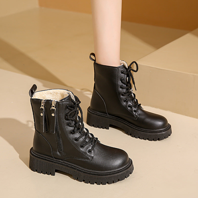 Botas de combate de renda lateral feminino em branco ou preto