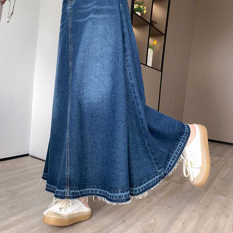 High-waisted Slim-fit Denim Midi Skirt With A Draping Effect