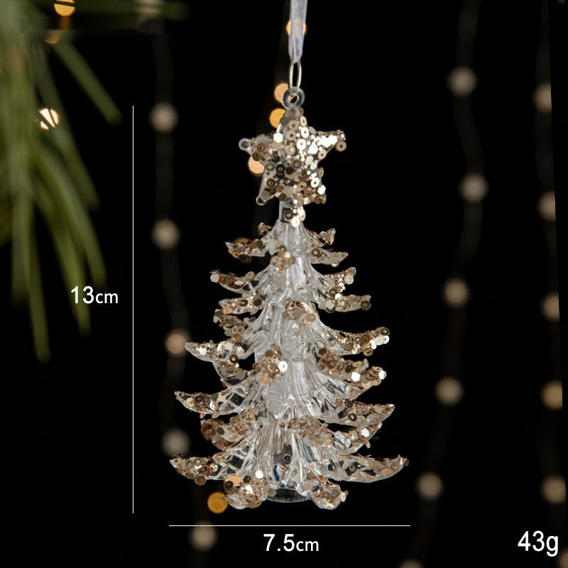 Elegant Sequined Clear Acrylic Hanging Ornament Decorations with Ribbon