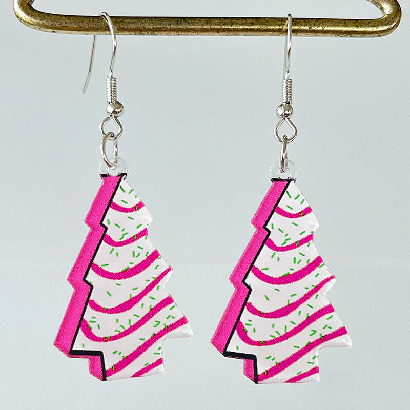 Pink & Checkerboard Retro 1980s-Style Christmas Acrylic Dangle Earrings in Assorted Styles