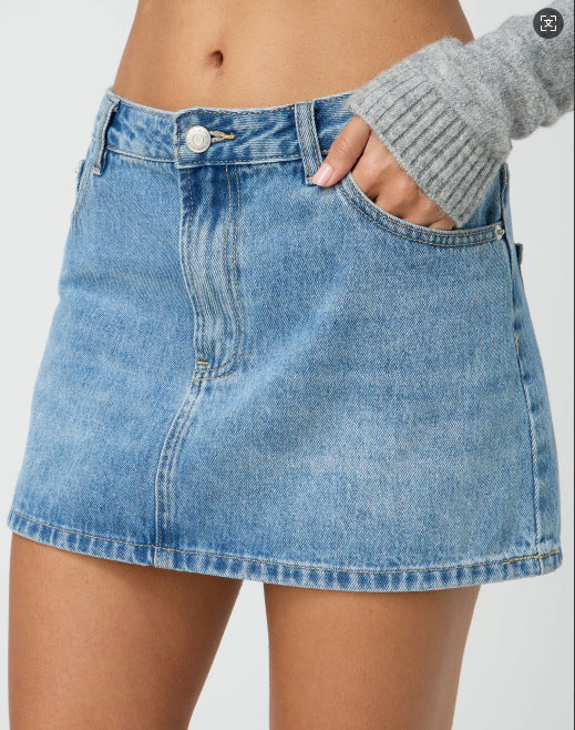 Stretch gewassen denim korte rok voor casual comfort