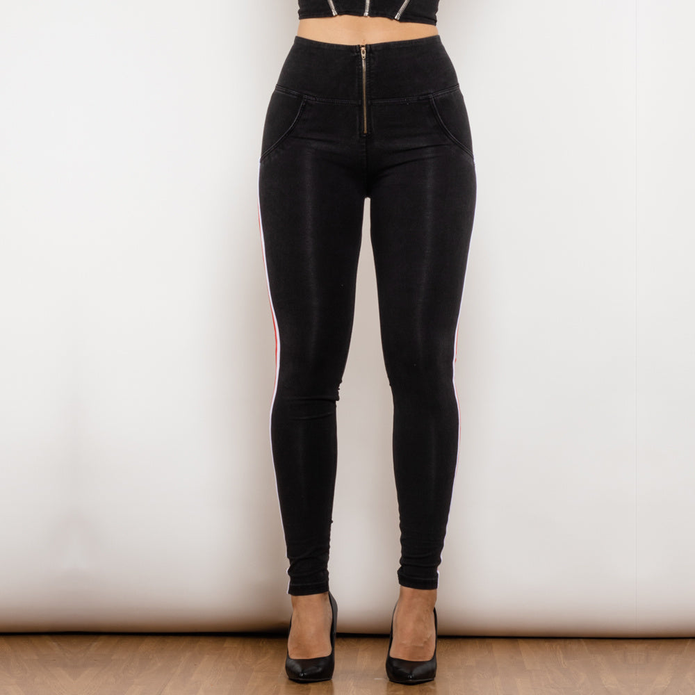 jeggings قلم رصاص سوداء مع تصميم نحيف مخطط