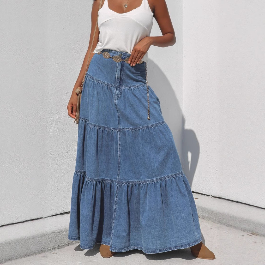 Lage taille noodlijdende denimrok voor relaxte vakanties