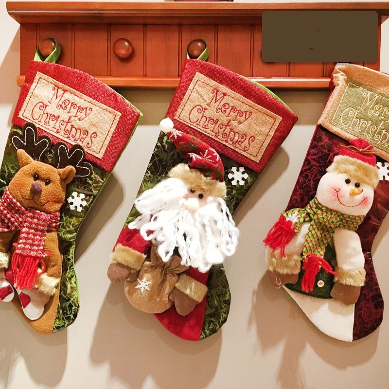 Stoking Salju Rustic Classic Merry Christmas, Santa dan rusa
