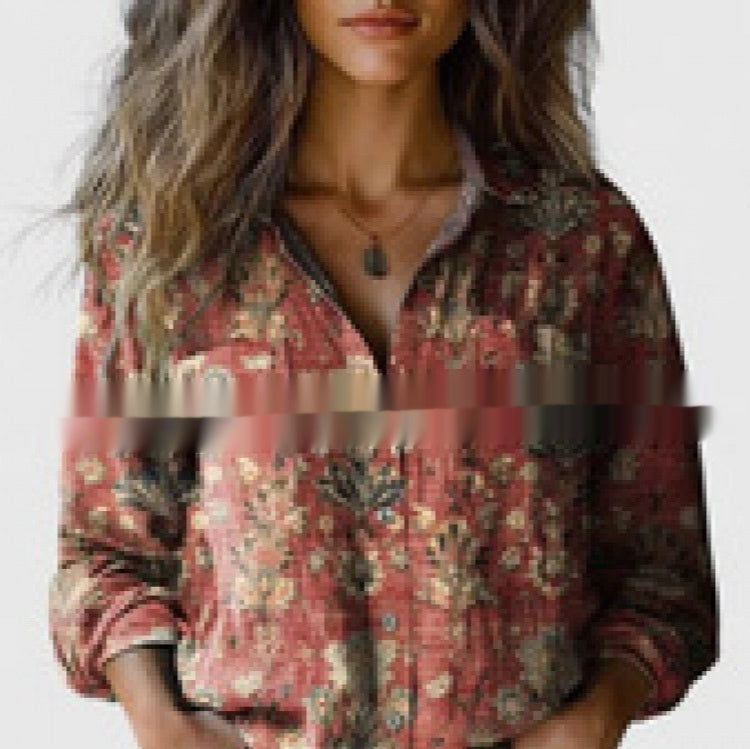 European And American Women's Casual Floral Shirt