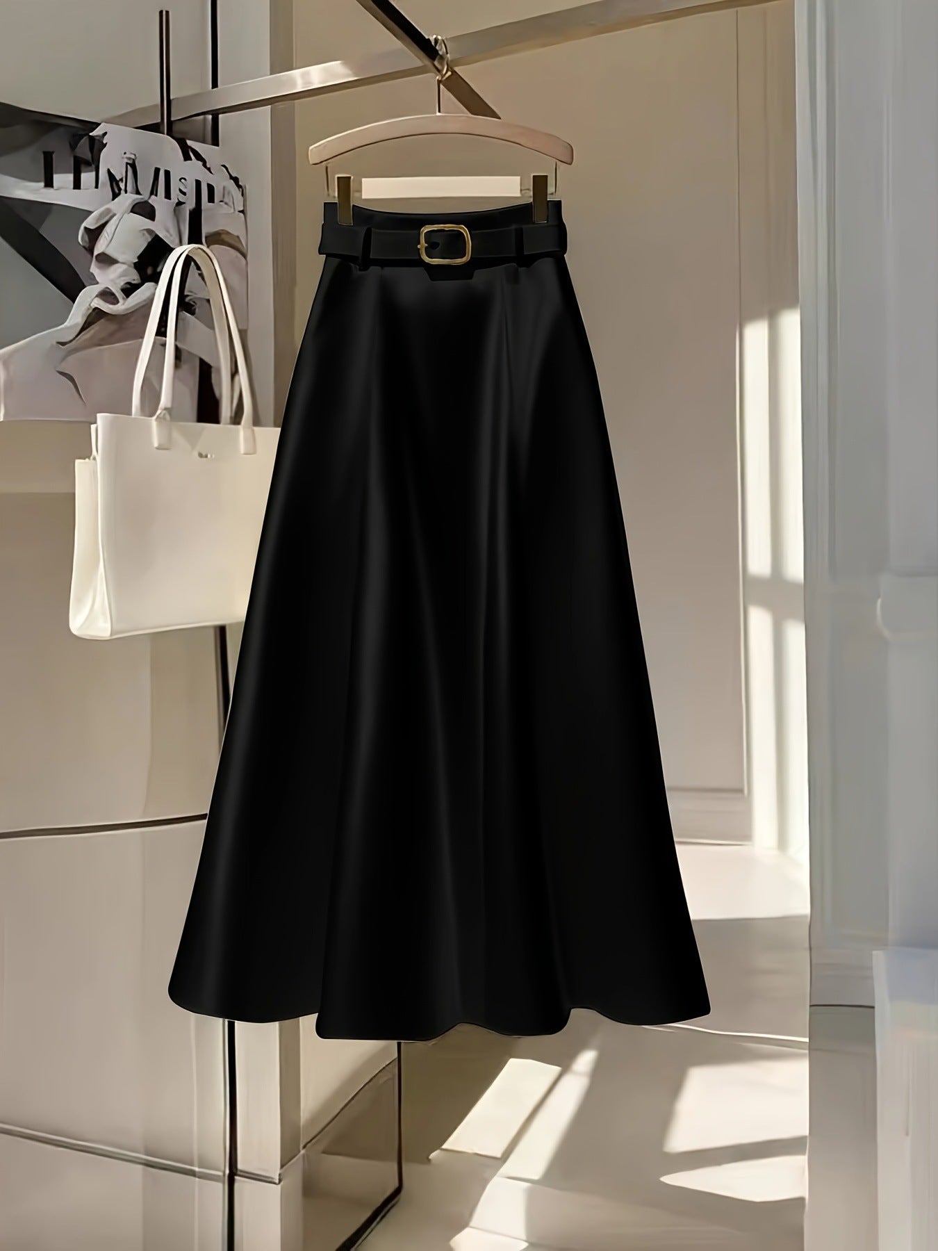 Elegante Solid Color Satin A-Line Rok voor sierlijke outfits