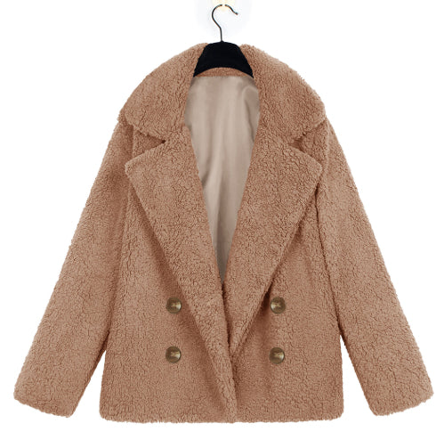 Autumn And Winter Women's Plush Button Lapels Pocket Coat Shirt