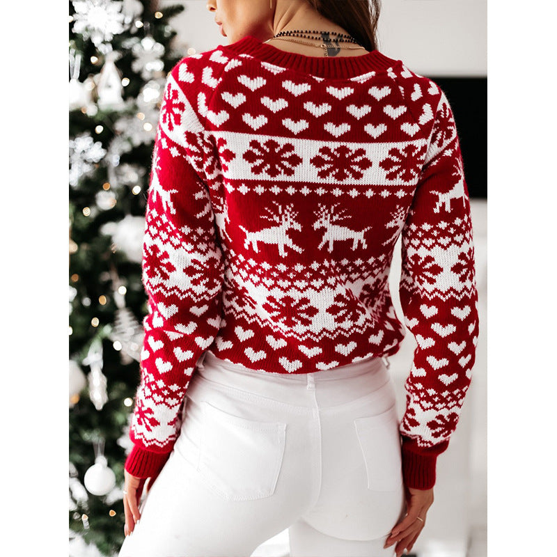 Soft and Warm Christmas Sweater with White and Red Patterning