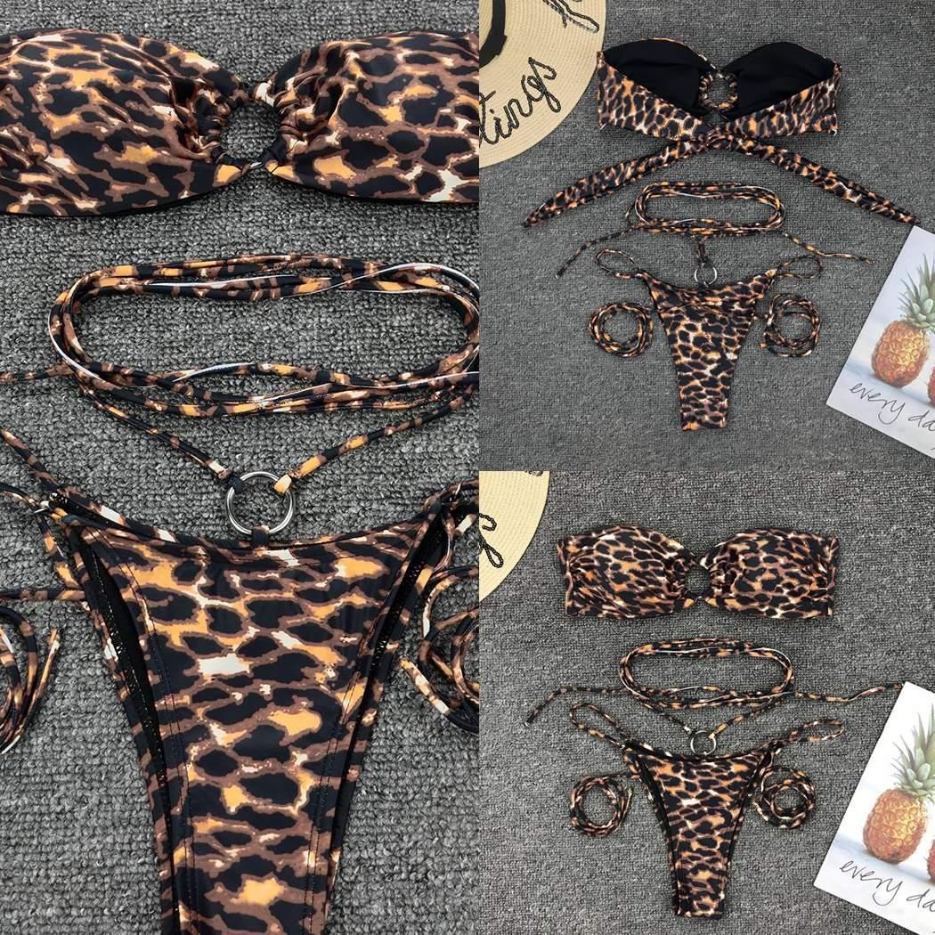 Women's Two Piece Animal Print Strappy Bikini Set