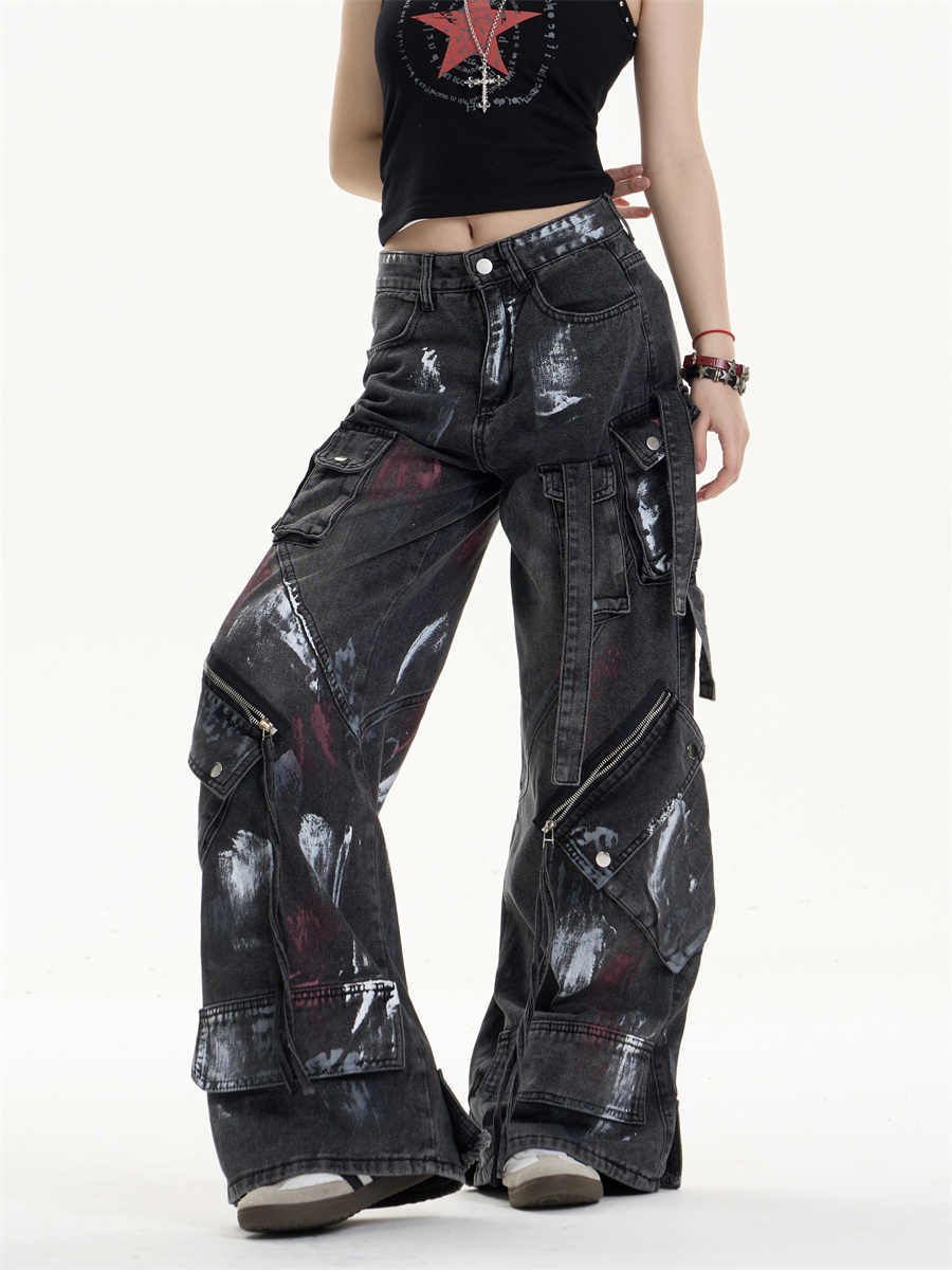 Jeans de ropa de trabajo de ajuste suelto con diseño funcional de bolsillo múltiple