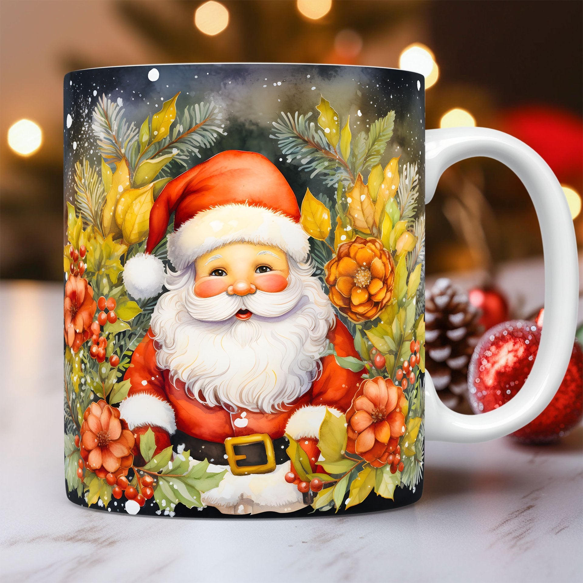 Christmas Op Art 3D Illusion Santa Claus Ceramic Coffee Mug in Assorted Colors