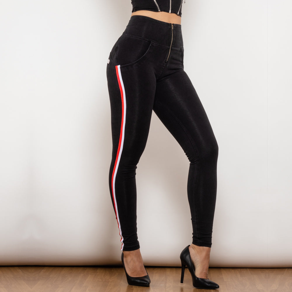 jeggings قلم رصاص سوداء مع تصميم نحيف مخطط