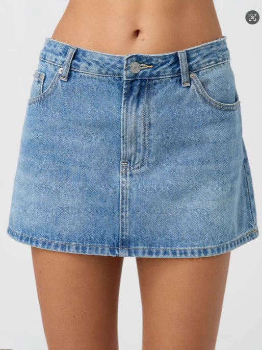 Stretch gewassen denim korte rok voor casual comfort