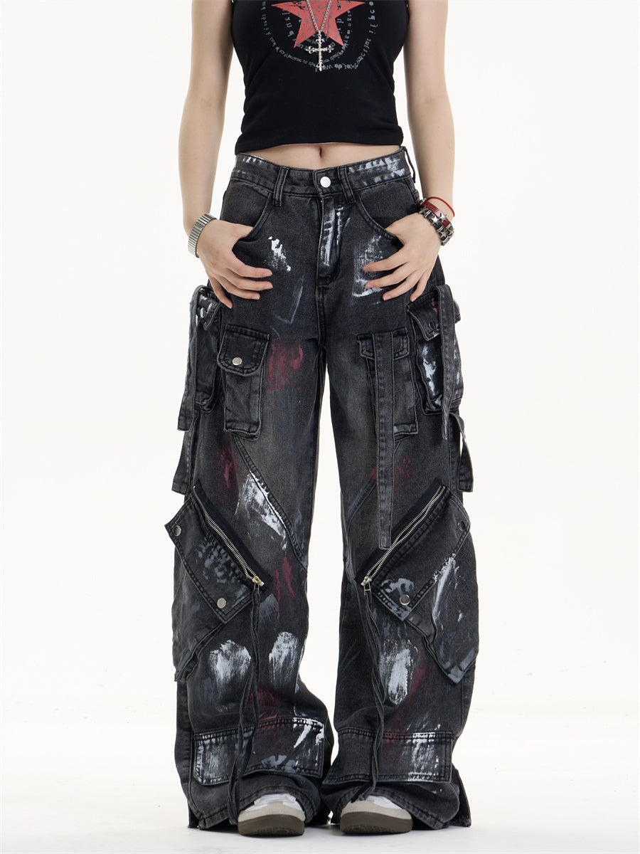 Jeans de ropa de trabajo de ajuste suelto con diseño funcional de bolsillo múltiple