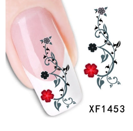 Bloemen en botanische zwarte nagelstickers voor thuisnagels