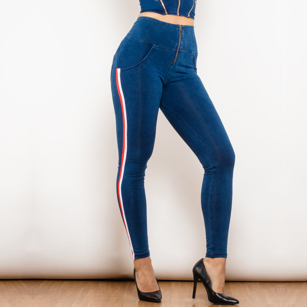 jeggings قلم رصاص سوداء مع تصميم نحيف مخطط