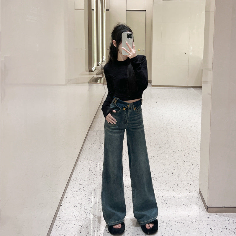 Jeans retos queimados para estilo de outono em forma de pêra