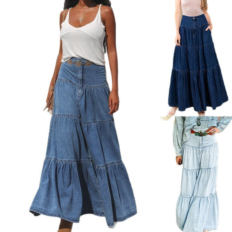 Lage taille noodlijdende denimrok voor relaxte vakanties