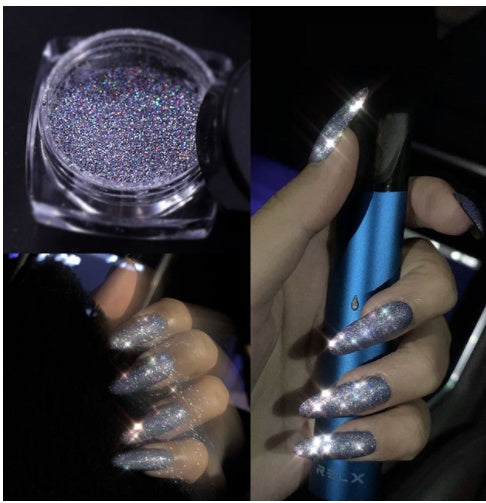 Damessterrenhy night nagelpoeder in zwart met zilveren glitter