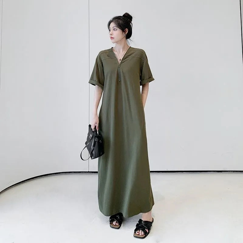 Gaun ritsleting retro hepburn dengan musim panas longgar