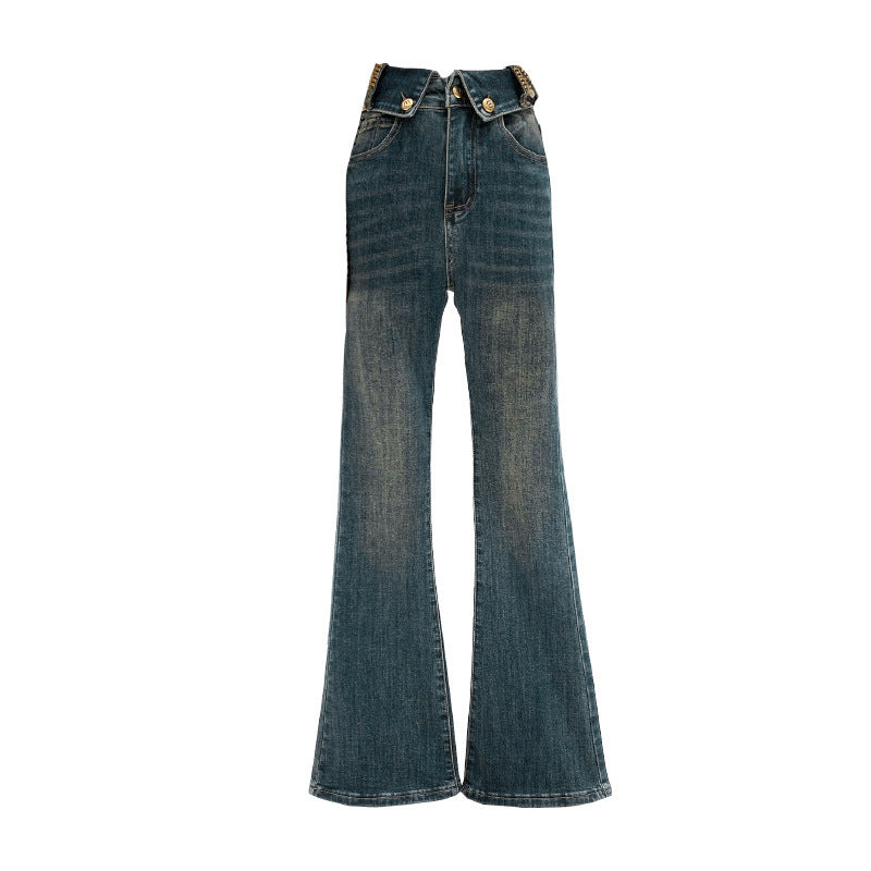 Jeans retos queimados para estilo de outono em forma de pêra