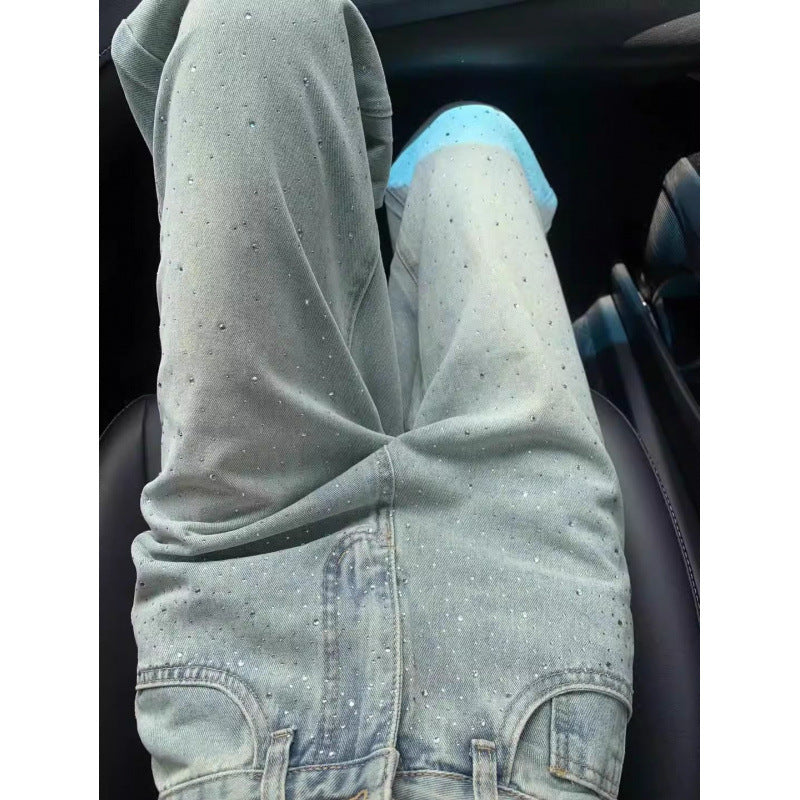 設計師的水鑽牛仔褲，披著披著的寬腿形狀