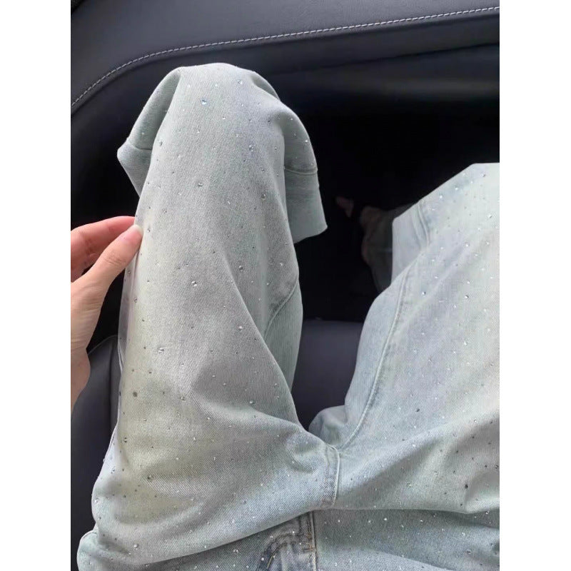 設計師的水鑽牛仔褲，披著披著的寬腿形狀