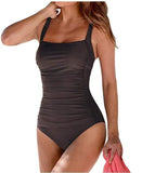 Women’s One Piece Solid Color Square Neckline Swimsuit