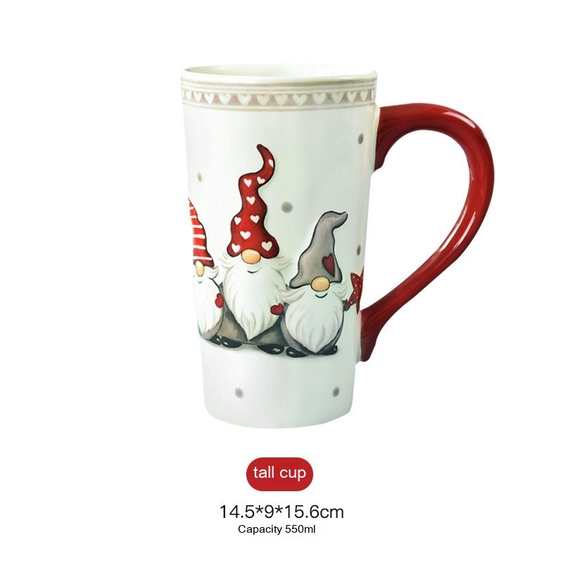 White, Gray & Red Gnome Trio Tall Ceramic Coffee Mug