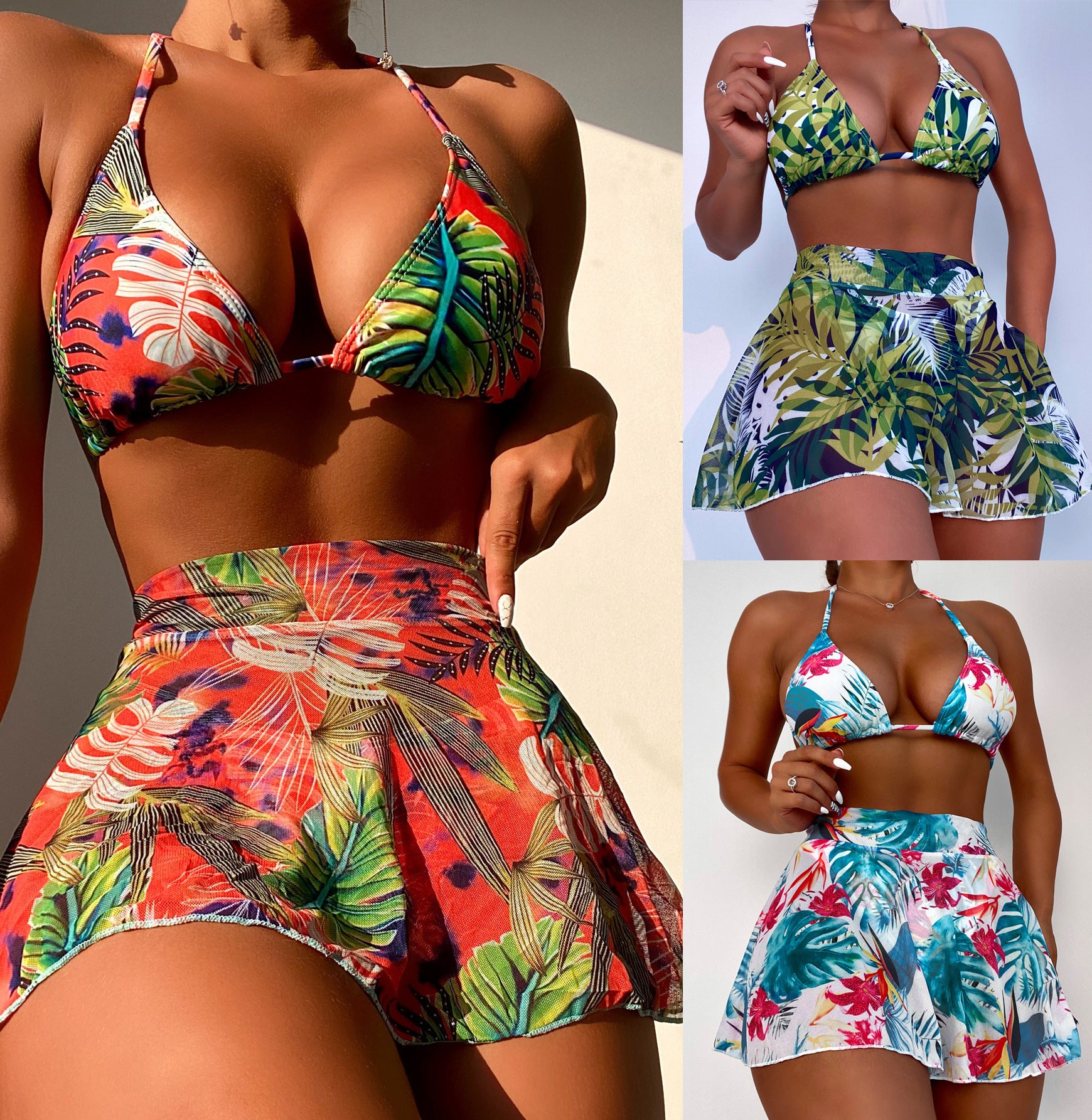 Big Flower Leaf trois pièces bikini pour le style autonome