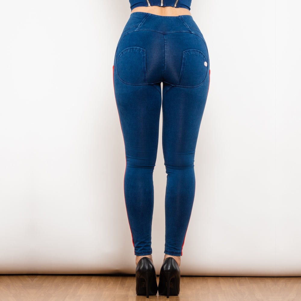 धारीदार स्लिम डिजाइन के साथ काले खिंचाव पेंसिल jeggings