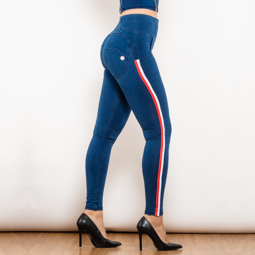 धारीदार स्लिम डिजाइन के साथ काले खिंचाव पेंसिल jeggings