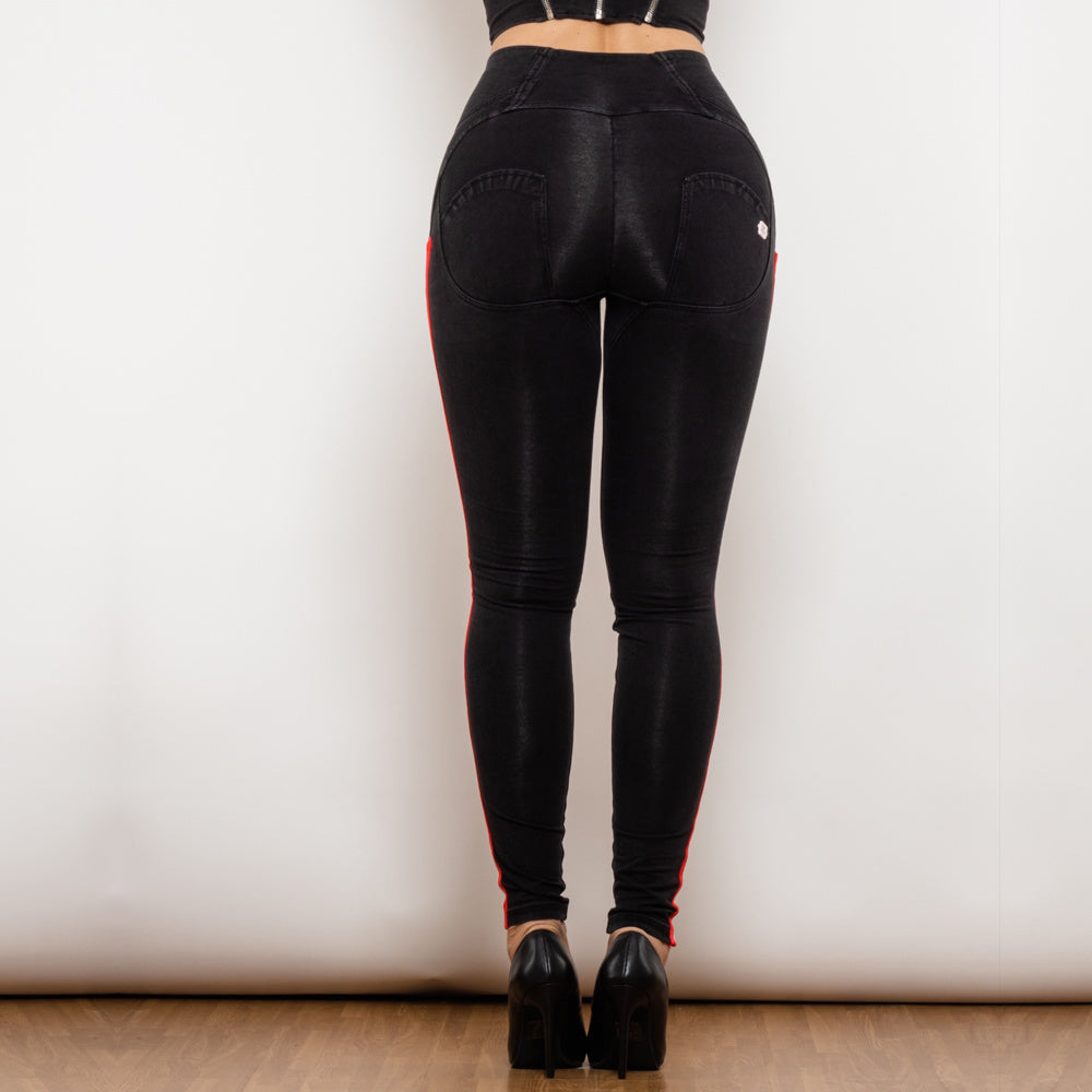धारीदार स्लिम डिजाइन के साथ काले खिंचाव पेंसिल jeggings