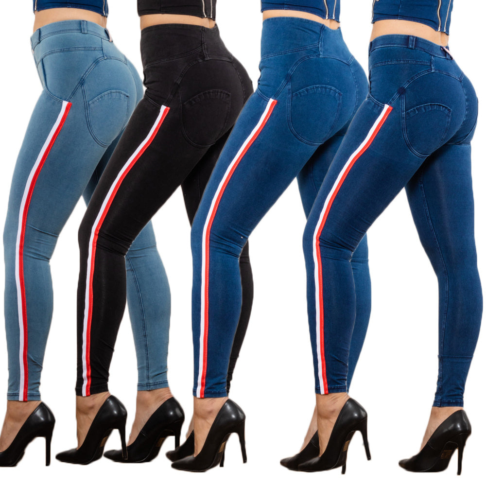 jeggings قلم رصاص سوداء مع تصميم نحيف مخطط