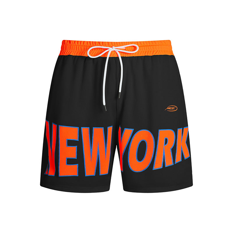 Breathable Mesh Shorts with Bold Letter Print Design-Black-Theone Apparel