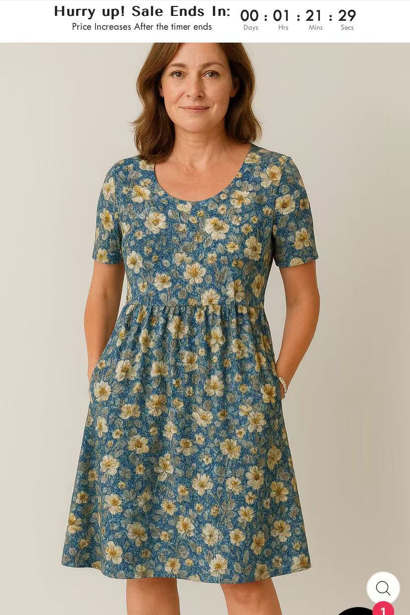 Casual T-Shirt Dress with Round Neck, Pockets, and Stitch Detailing-Style 2-Theone Apparel