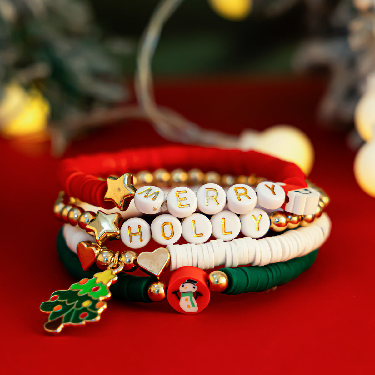 Christmas Men's & Women's Polymer Clay Bead Bracelet Set in Assorted Styles