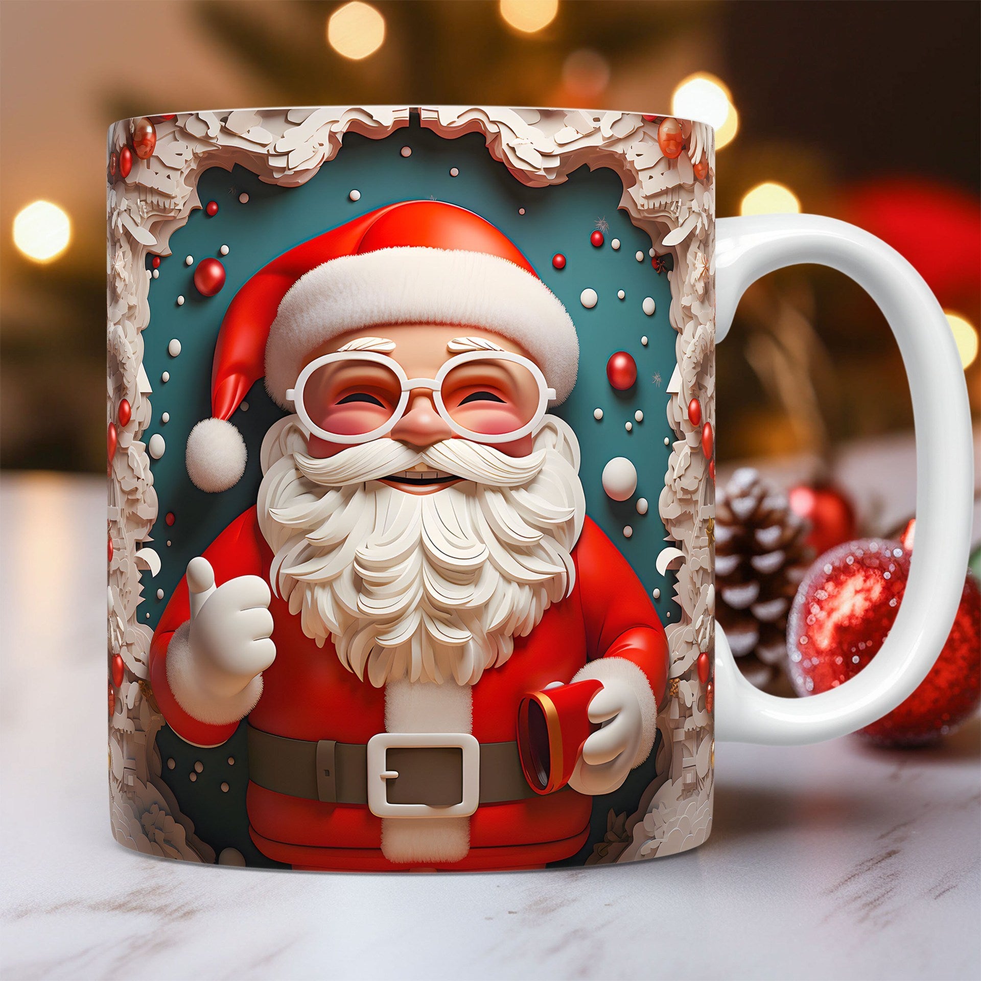 Christmas Op Art 3D Illusion Santa Claus Ceramic Coffee Mug in Assorted Colors-Style 3-Theone Apparel